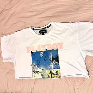 H&M playboy printed cropped tee
